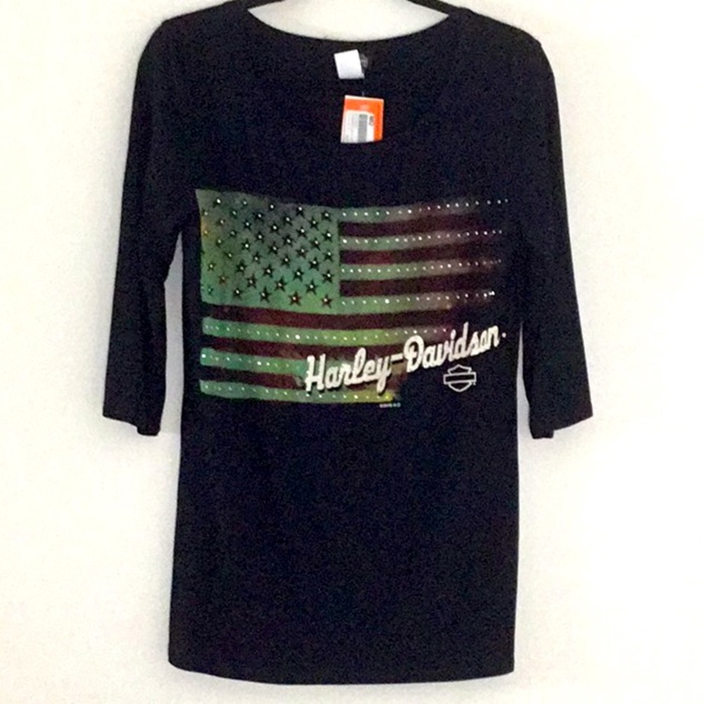 Harley-Davidson Women's Black Top with Green Accents